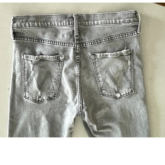 Mother Sz 28 The Scrapper Cuff Ankle Fray Jeans Gray High Rise Straight Stretch - Picture 7 of 13